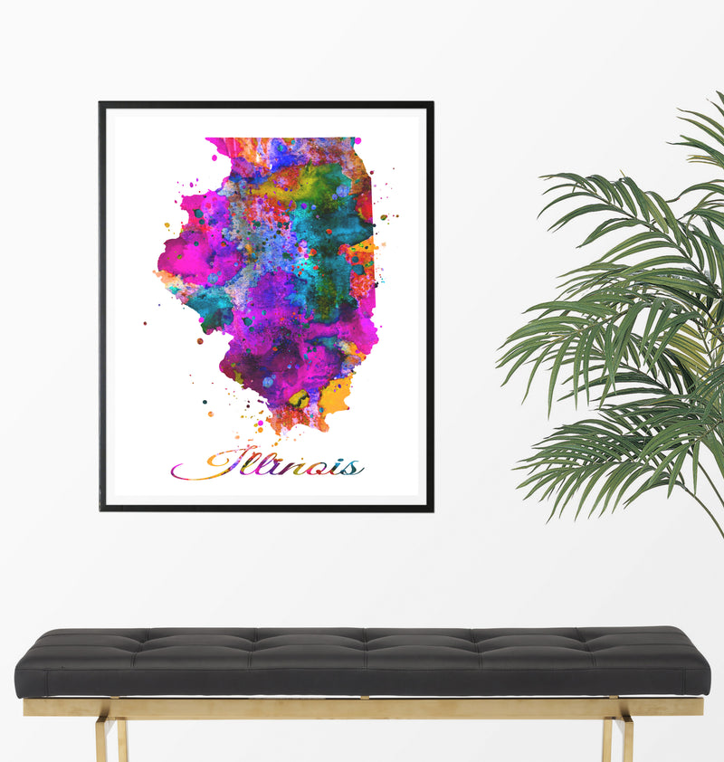 Illinois Map Watercolor Art Print - Unframed - Zuzi's