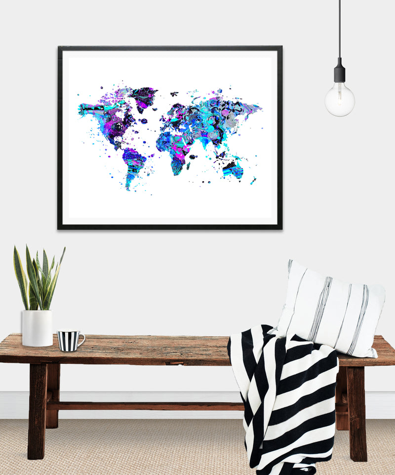 World Map Watercolor Art Print - Unframed - Zuzi's