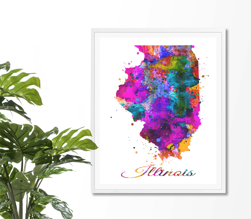 Illinois Map Watercolor Art Print - Unframed - Zuzi's