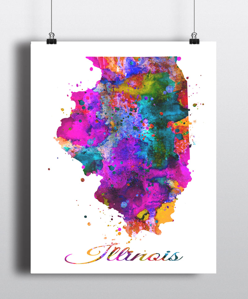 Illinois Map Watercolor Art Print - Unframed - Zuzi's