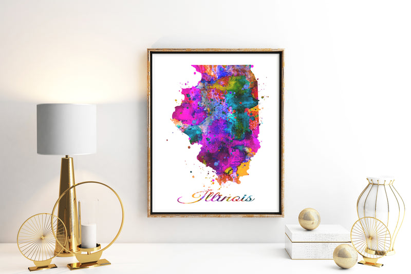 Illinois Map Watercolor Art Print - Unframed - Zuzi's